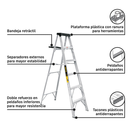 Escalera de tijera, tipo III, 5 peldaños y bandeja · vista 2