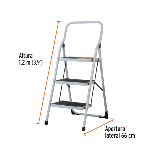 Escalera tubular plegable de 3 peldaños Tipo III fabricada en acero