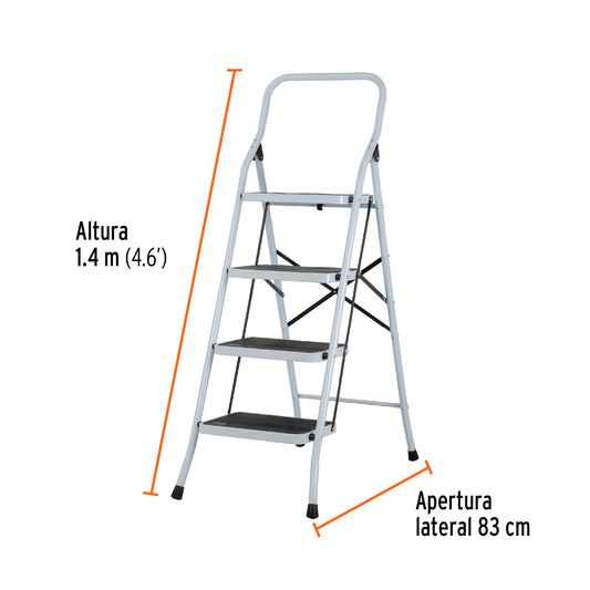 Escalera tubular plegable de 4 peldaños Tipo III fabricada en acero