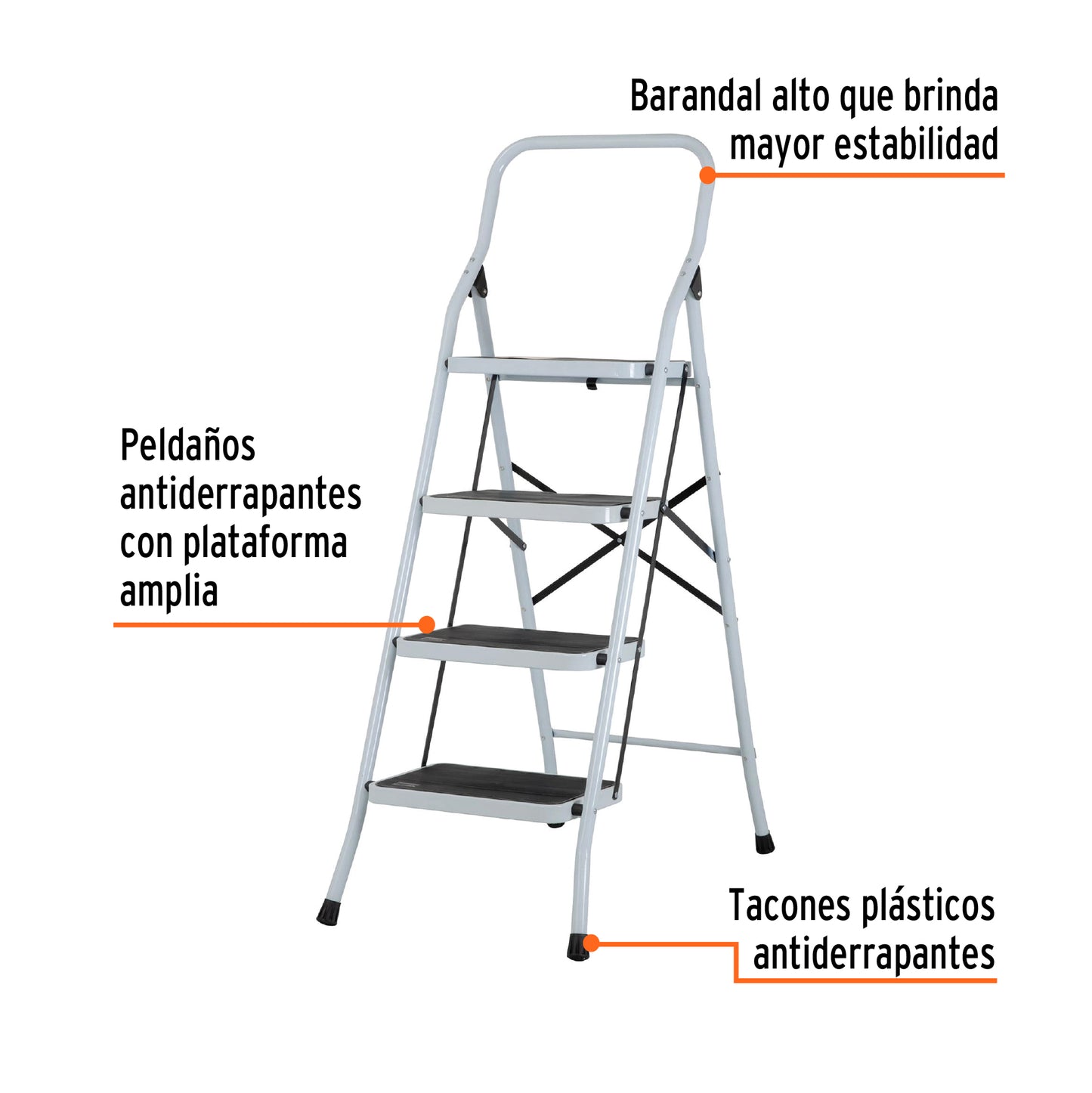 Escalera Tubular, Plegable, 4 Peldaños