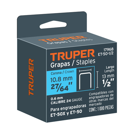 Grapas de 1/2 pulgadas con corona de 10.6 mm para engrapadoras tipo pistola
