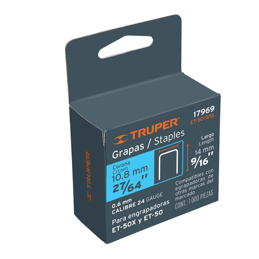 Grapas de 9/16 pulgadas con corona de 10.6 mm para engrapadoras tipo pistola