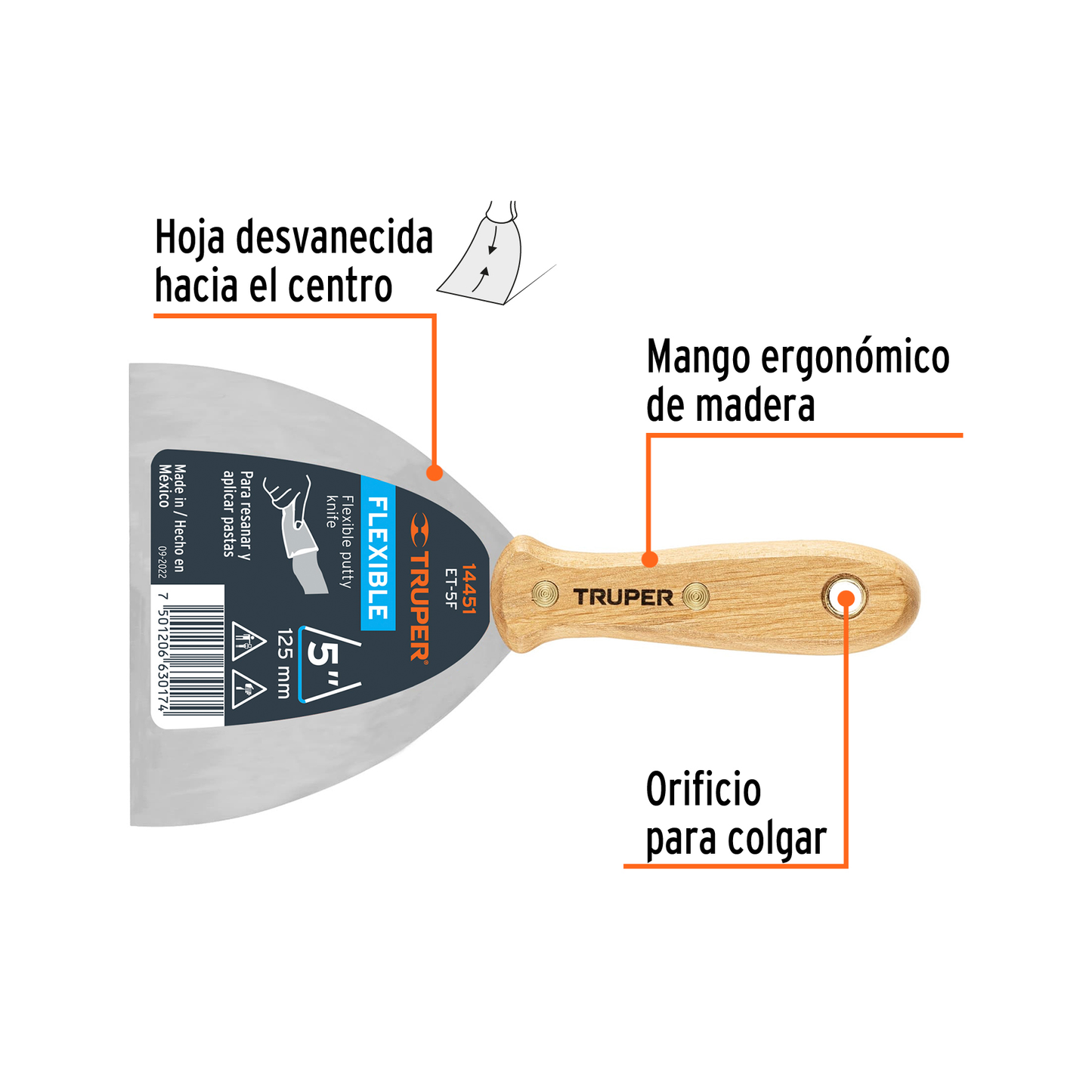 Espátula flexible 5 con mango de madera