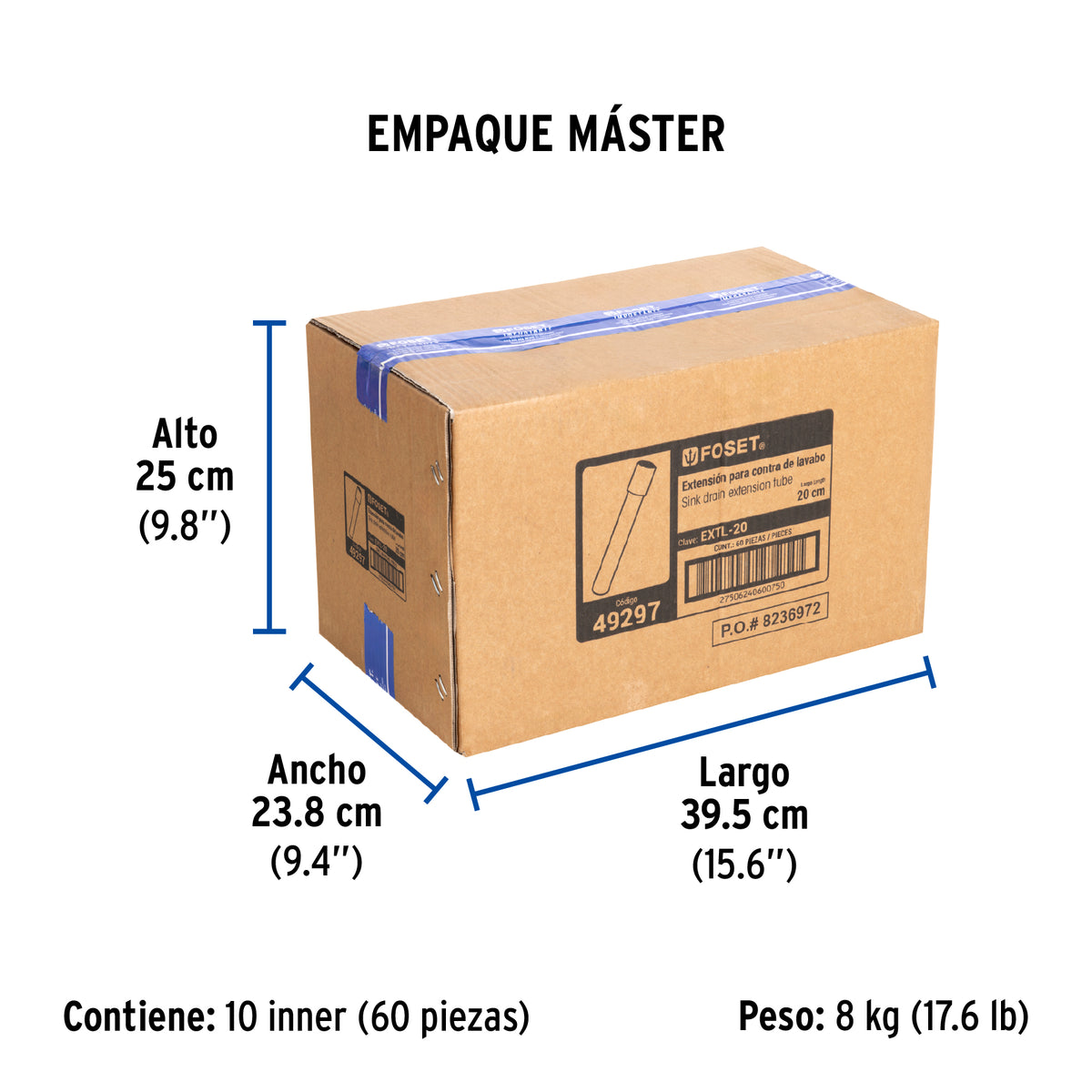 Extensión 20 cm latón cromado para contra de lavabo, 1-1/4" · vista 7