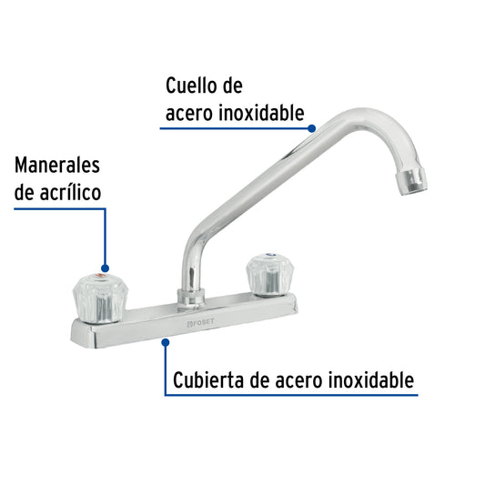 Mezcladora de 8" para fregadero con cuello largo y manerales acrílicos