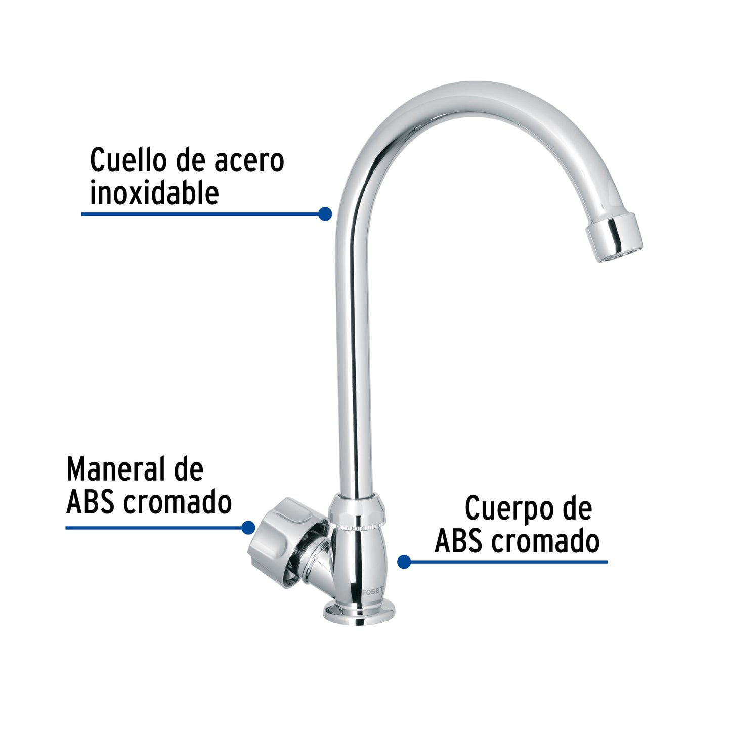 Llave individual para fregadero de ABS con cuello curvo y maneral hexagonal
