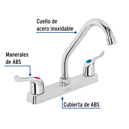 Mezcladora de 8" para fregadero con cuello corto y manerales tipo palanca