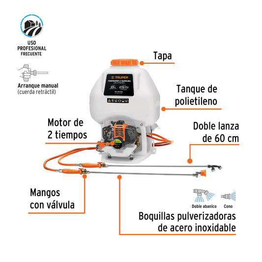 Fumigador de 25 L con motor a gasolina de 2 tiempos