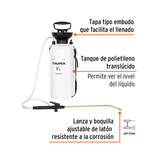Fumigador jardinero de 7 L con lanza y boquilla ajustable