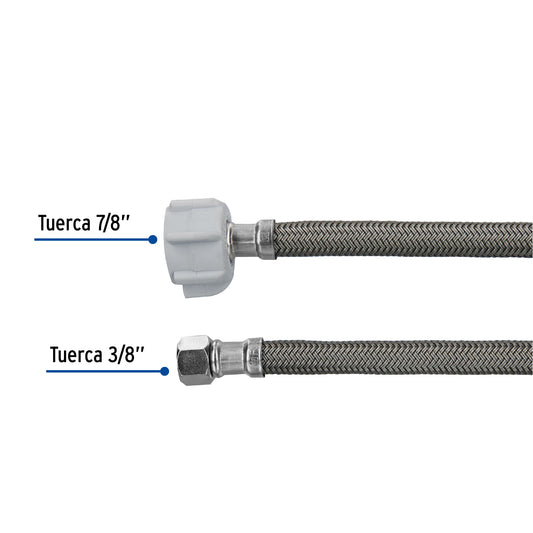 Manguera para WC de 50 cm con trenzado de vinilo gris y tuerca plástica