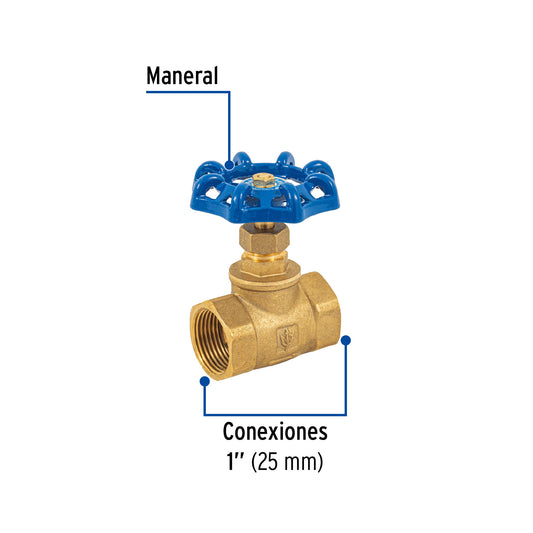 Válvula de globo de latón roscable de 1 pulgada con volante de acero