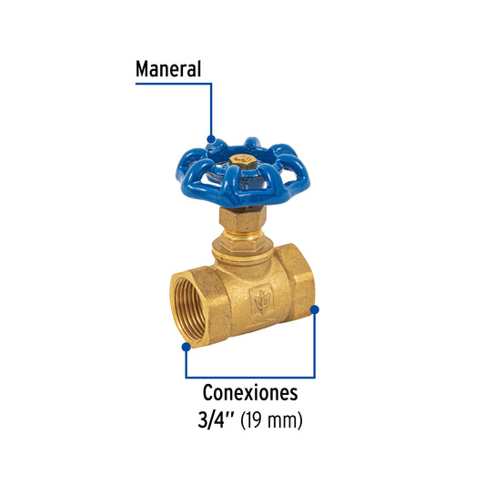 Válvula de globo de latón roscable de 3/4 pulgada con volante de acero