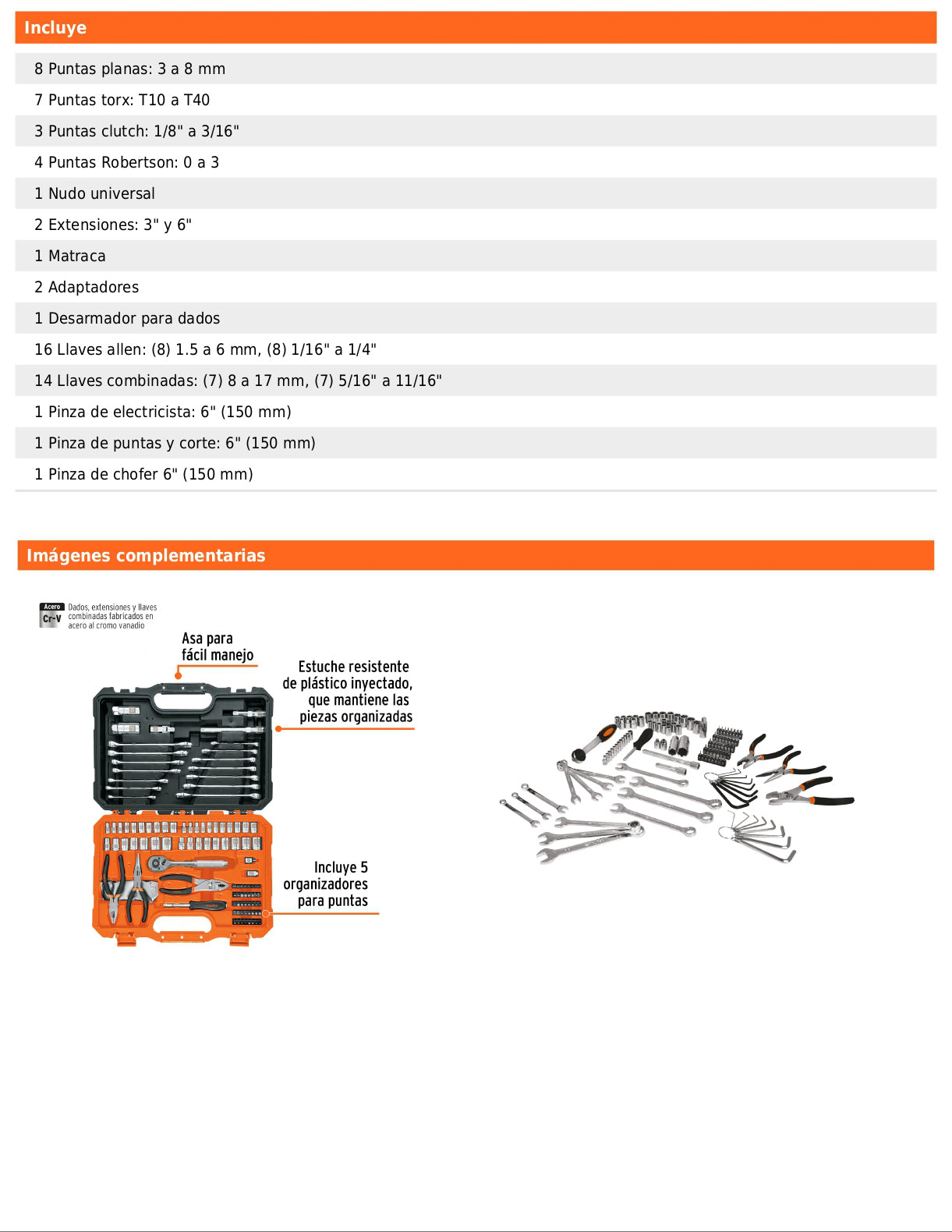 Juego de 119 herramientas mecánicas 1/4 y 3/8 mixtas