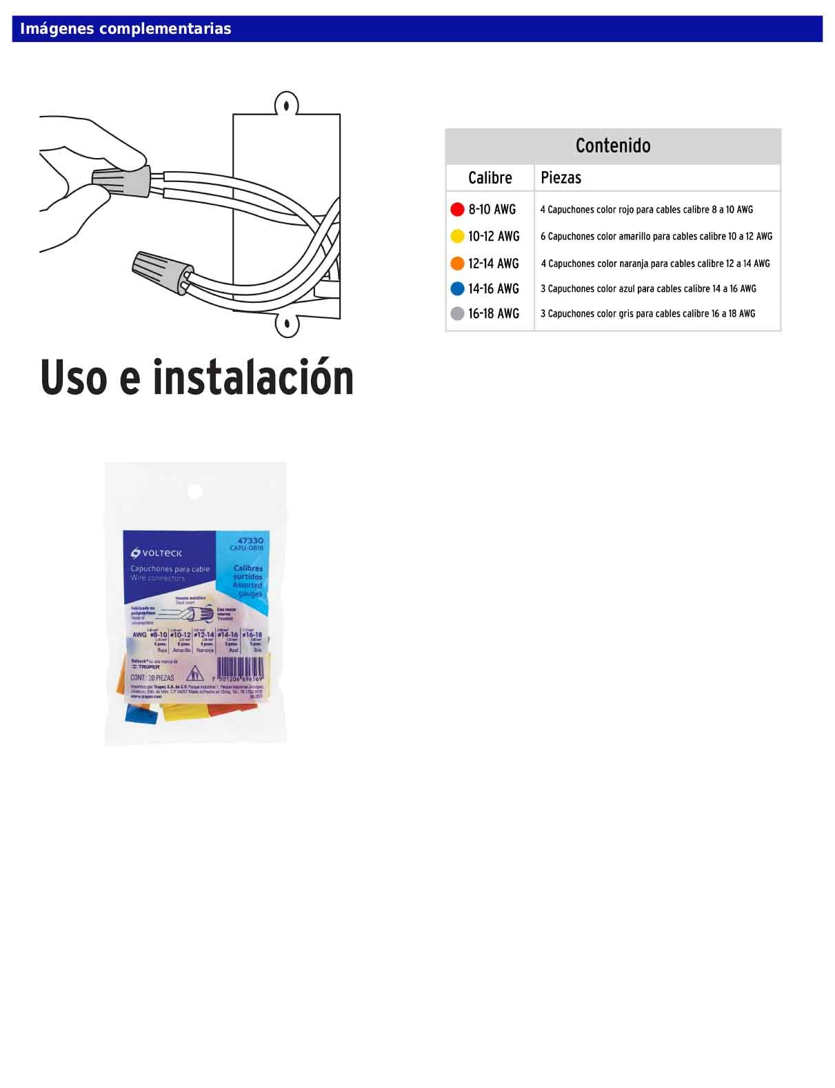 Bolsa con 20 capuchones para cable de calibres surtidos