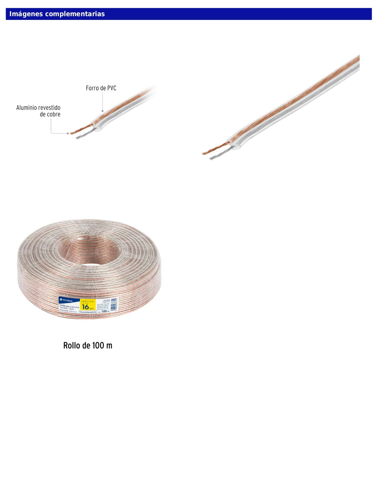 Rollo de 100 m de cable polarizado transparente para bocina 16 AWG