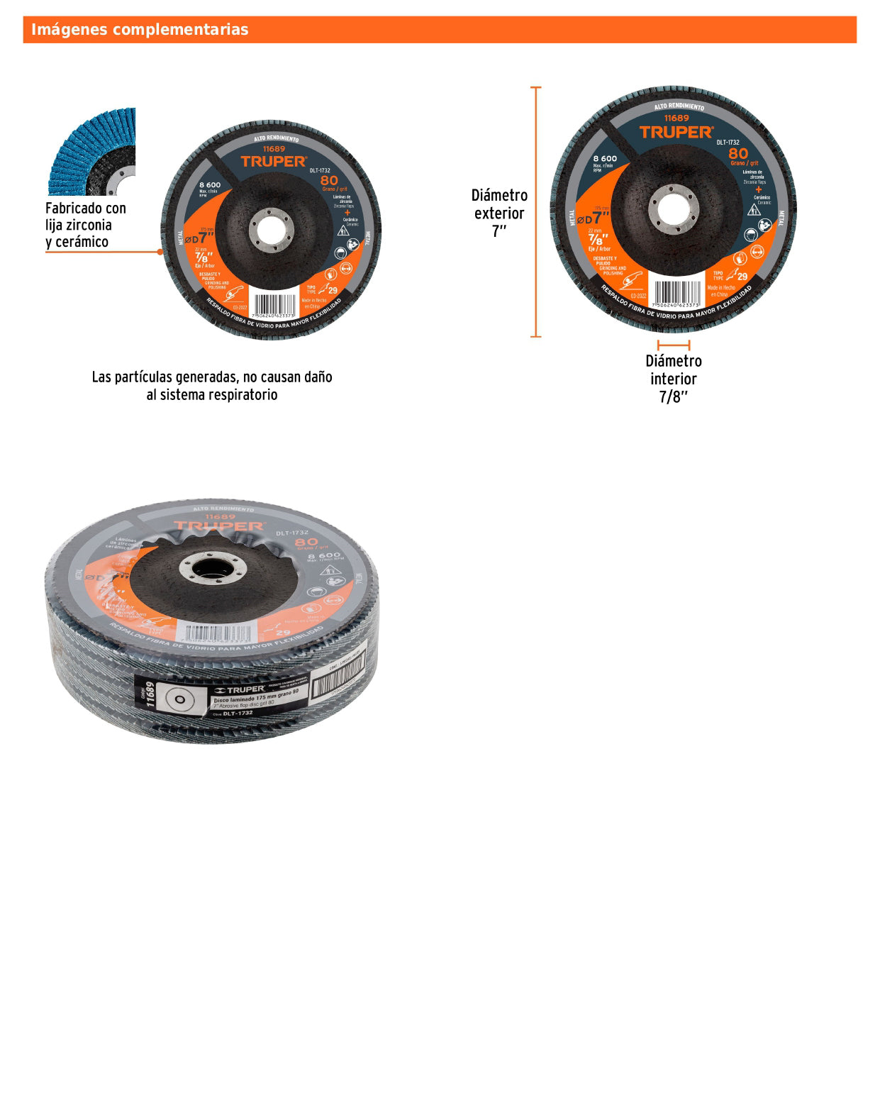 Disco laminado de 7" grano 80 con centro 7/8"