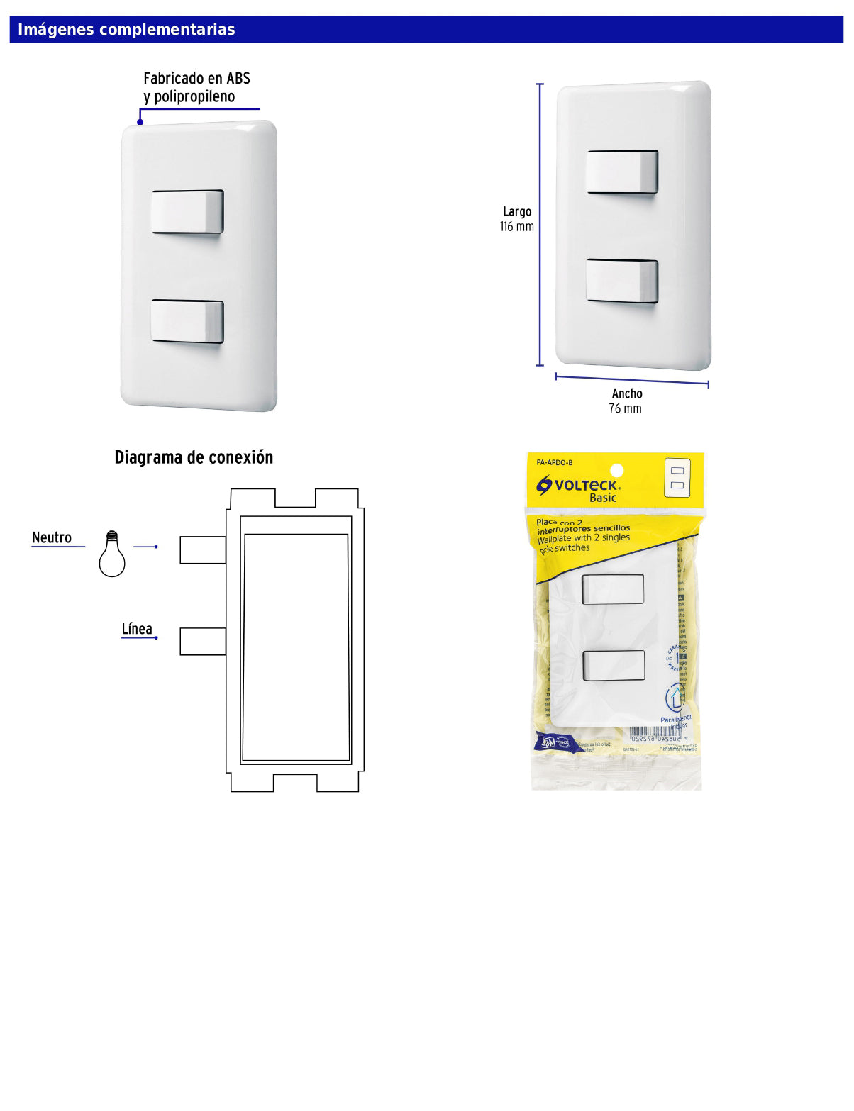 Placa armada con 2 interruptores sencillos de línea Basic