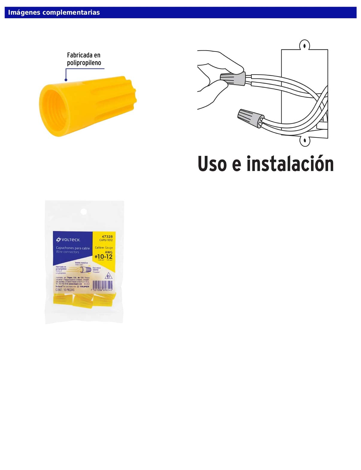 Bolsa con 10 capuchones para cable de calibres 12 a 10 AWG