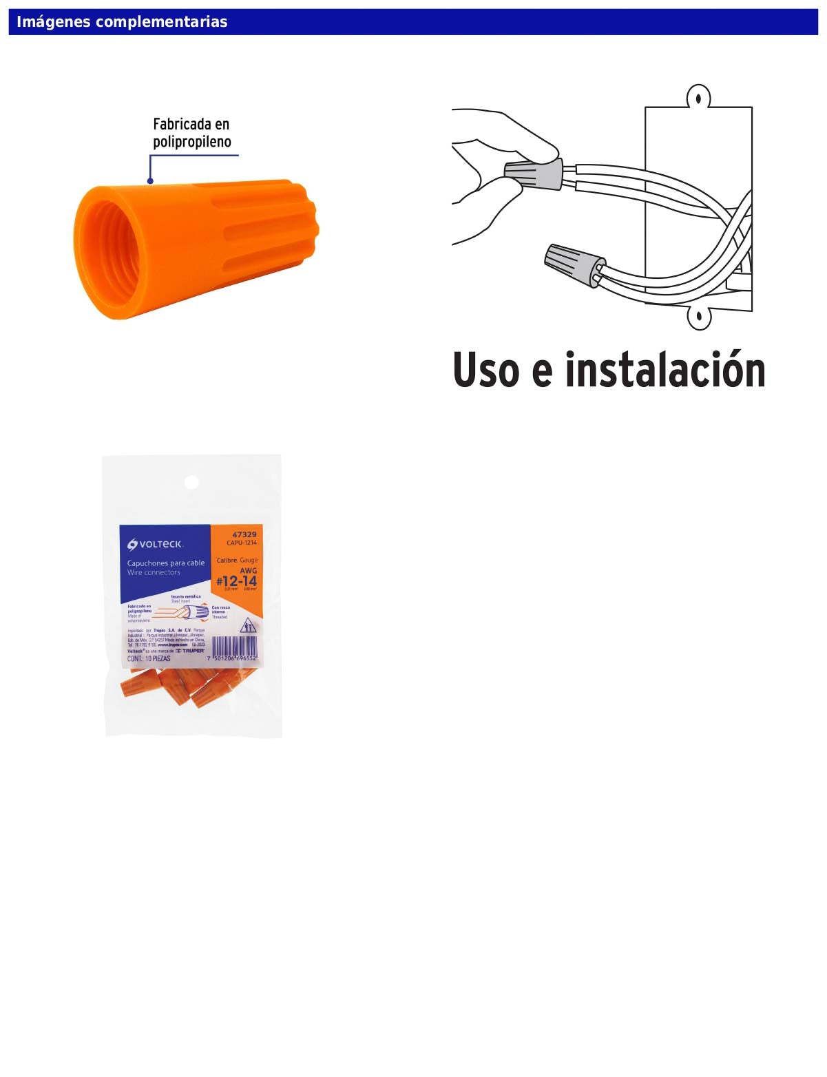 Bolsa con 10 capuchones para cable de calibres 14 a 12 AWG