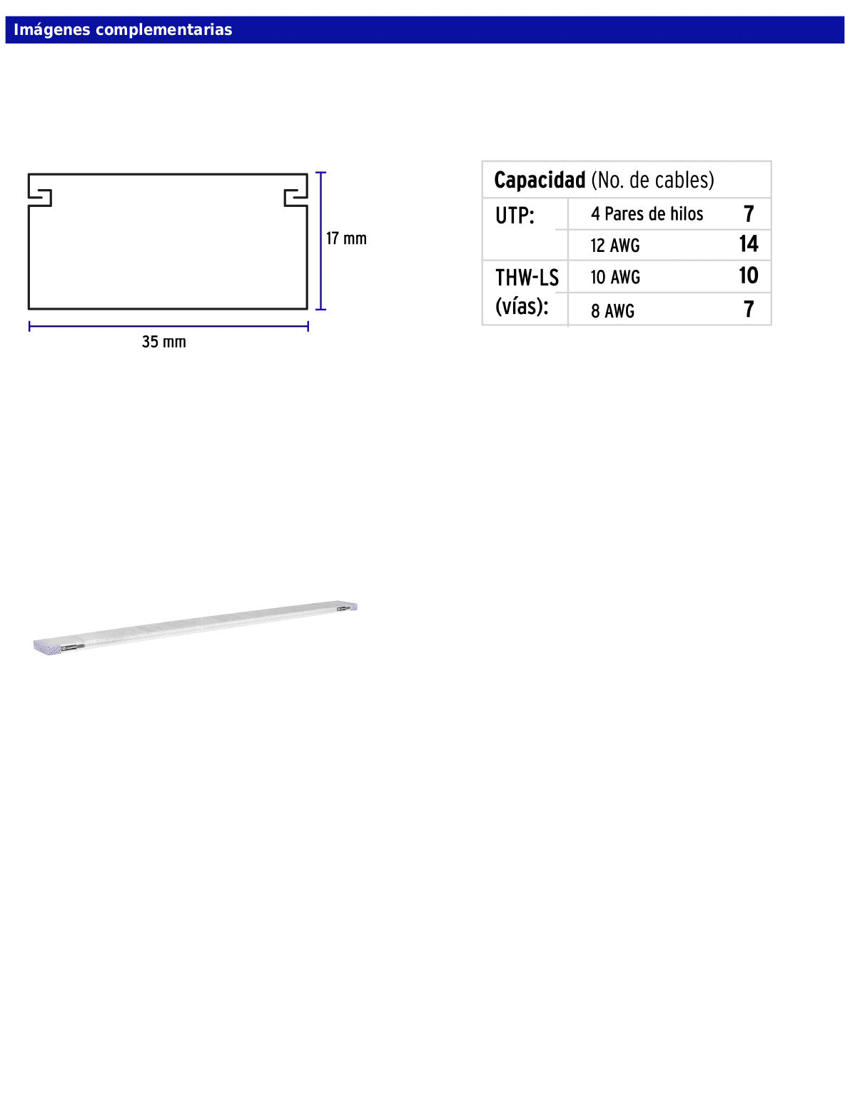 Canaleta de 1 vía de 17 × 35 mm con largo de 2 m