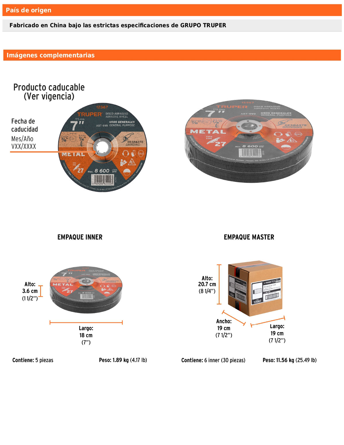 Disco Tipo 27 de 7 in para desbaste de metal