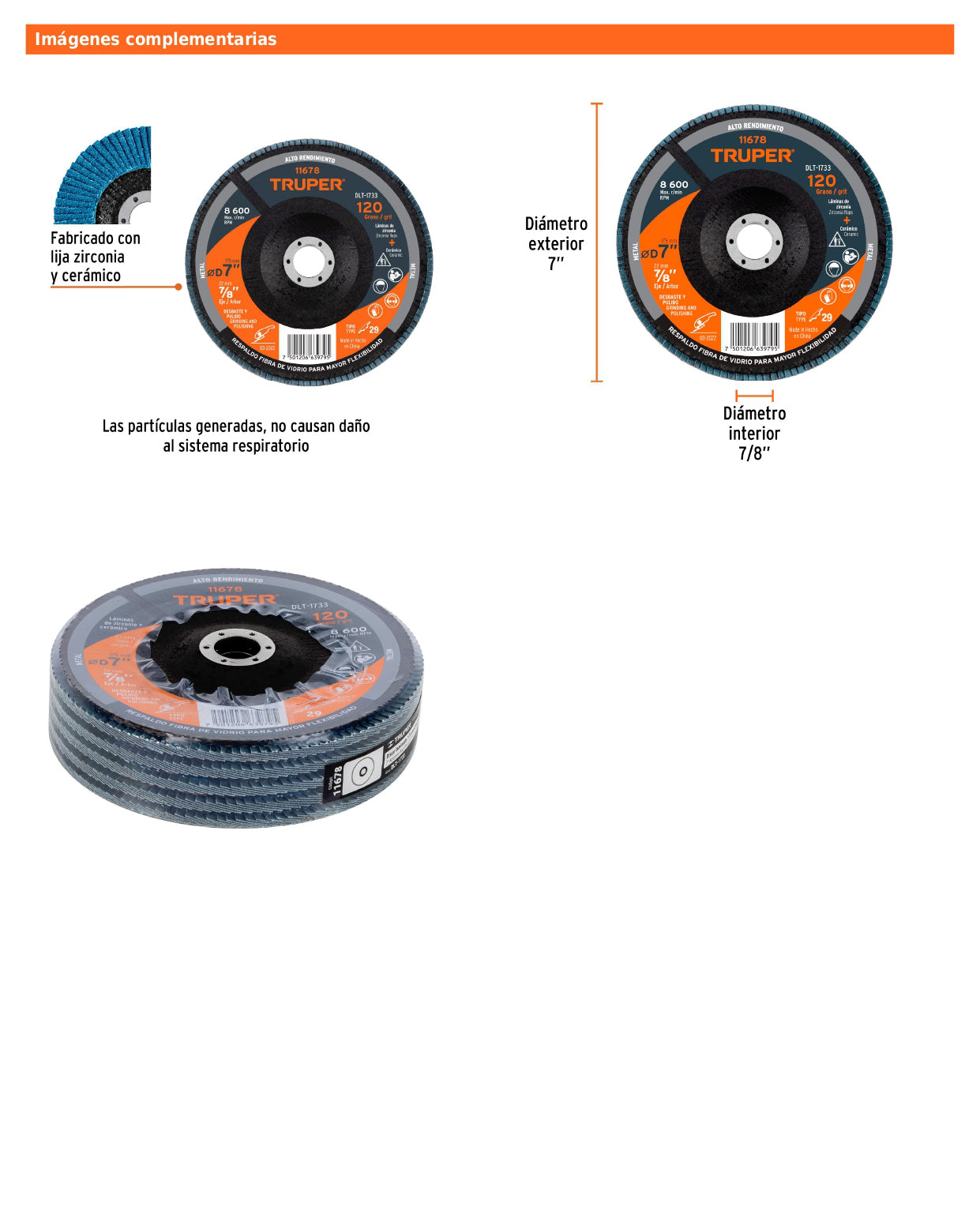 Disco laminado de 7" grano 120 con centro 7/8"