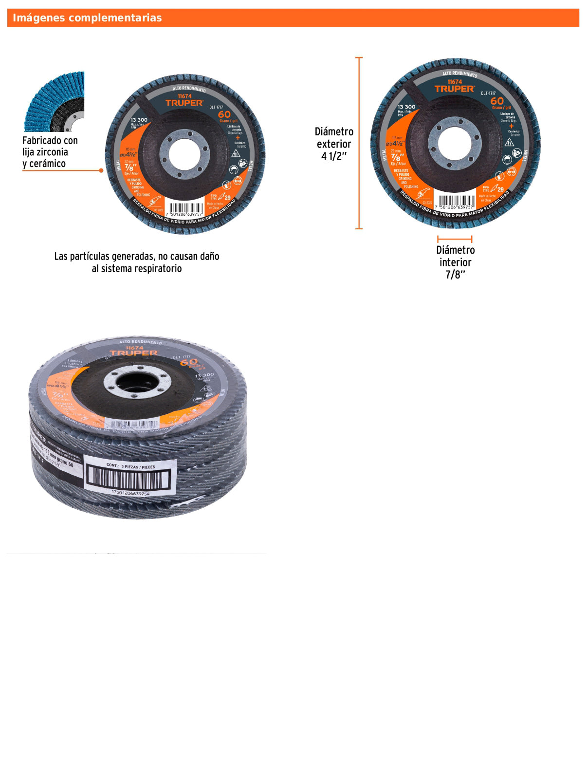 Disco laminado de 4-1/2" grano 60 con centro 7/8"