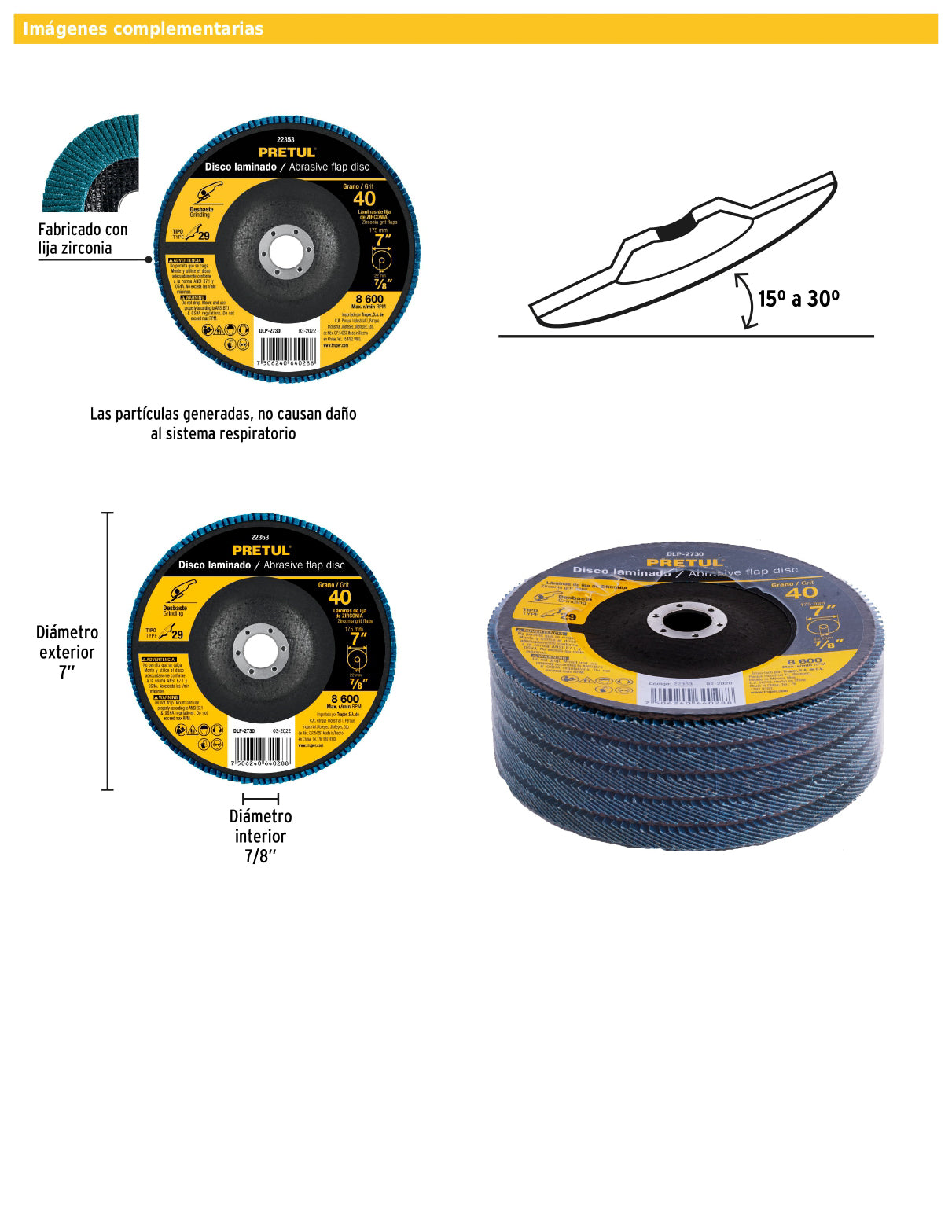 Disco laminado de 7" grano 40 con centro 7/8"