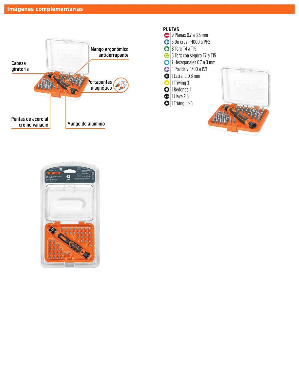 Desarmador de precisión con 42 puntas intercambiables