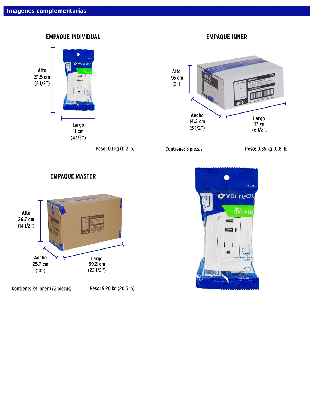 Contacto aterrizado de 127 V con 2 puertos USB y placa blanca
