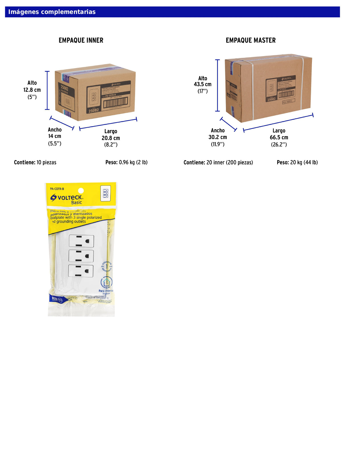 Placa armada con 3 contactos de línea Basic