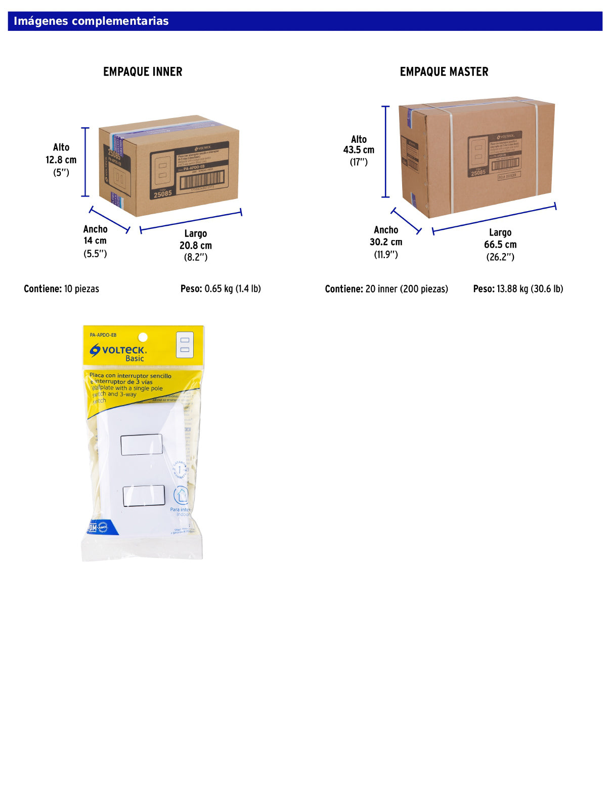 Placa armada con interruptor sencillo y interruptor de 3 vías de línea Basic