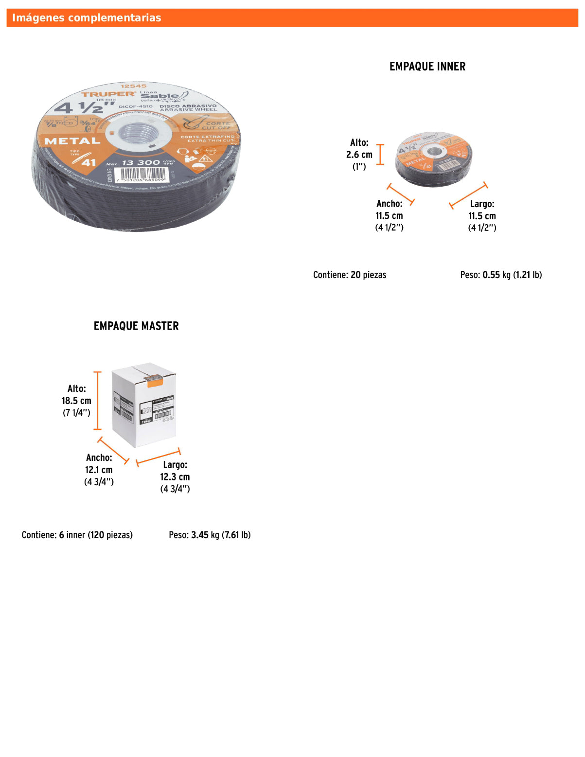 Disco Tipo 41 de 4 1/2 in para corte fino de metal