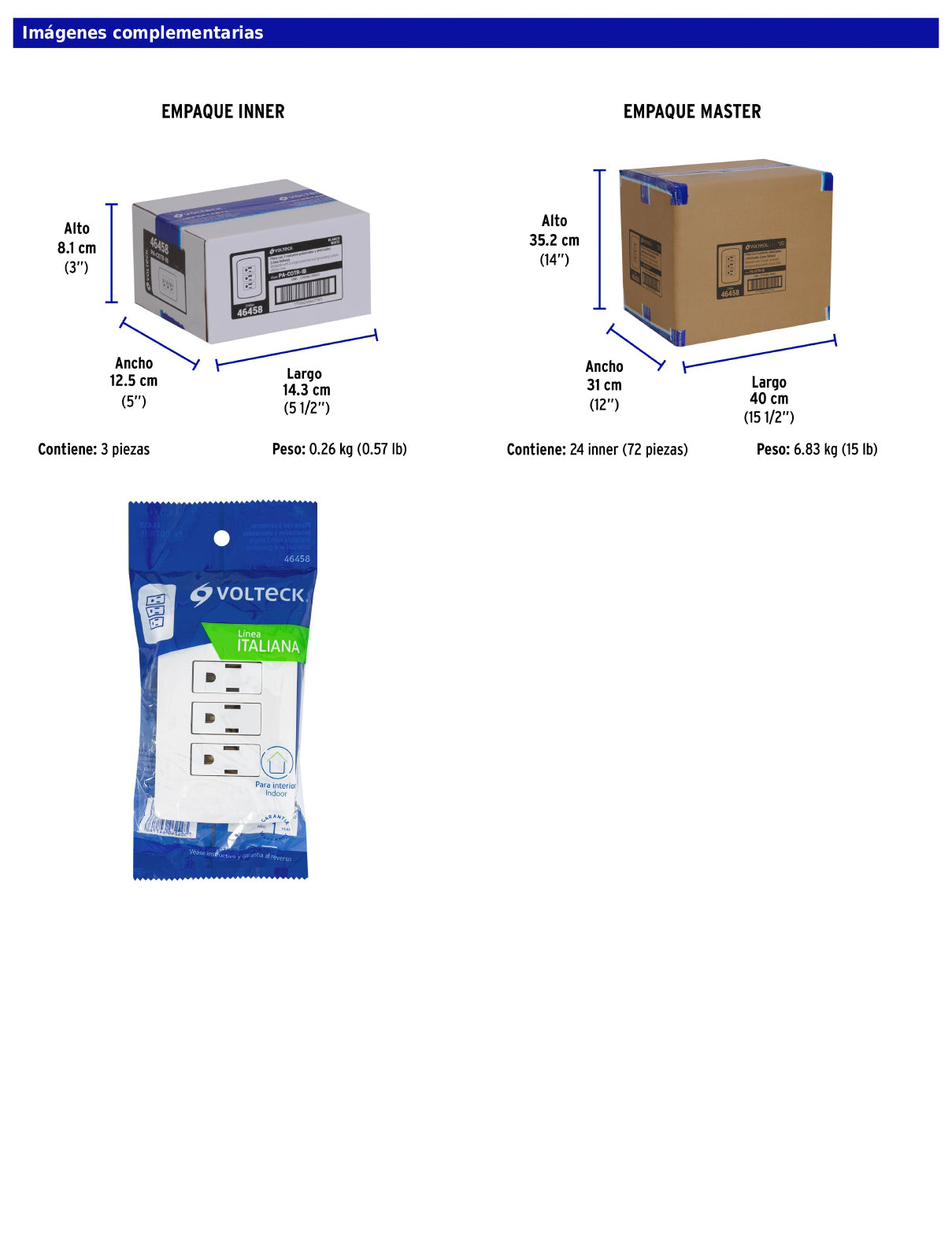 Placa armada con 3 contactos aterrizados de 127 V y 16 A con placa blanca