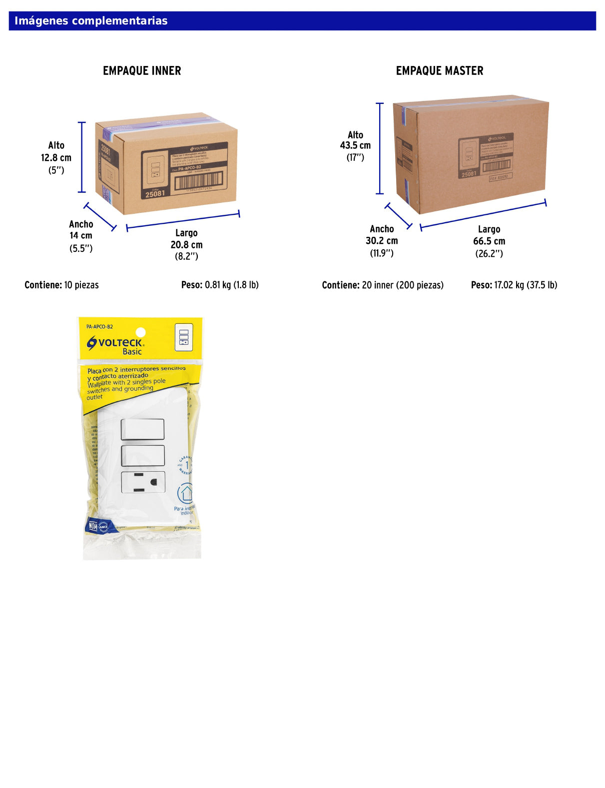 Placa armada con contacto y 2 interruptores sencillos de línea Basic