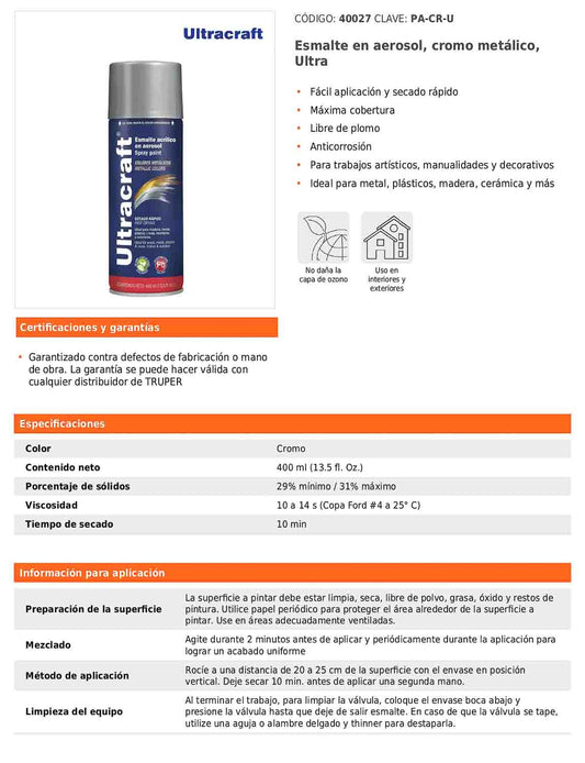 Esmalte en aerosol cromo metálico Ultra 400 ml