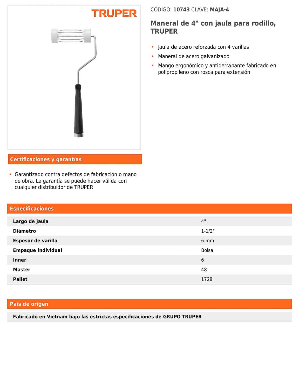 Maneral de 4 pulgadas con jaula para rodillo