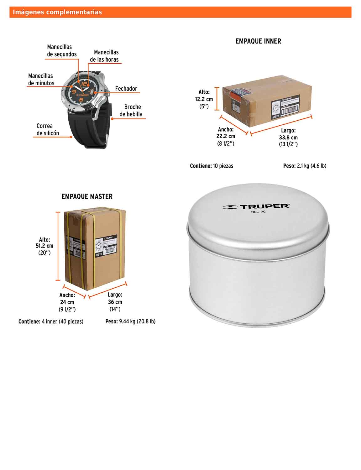 Reloj para caballero de cuarzo con correa de silicón y resistencia al agua 30 m