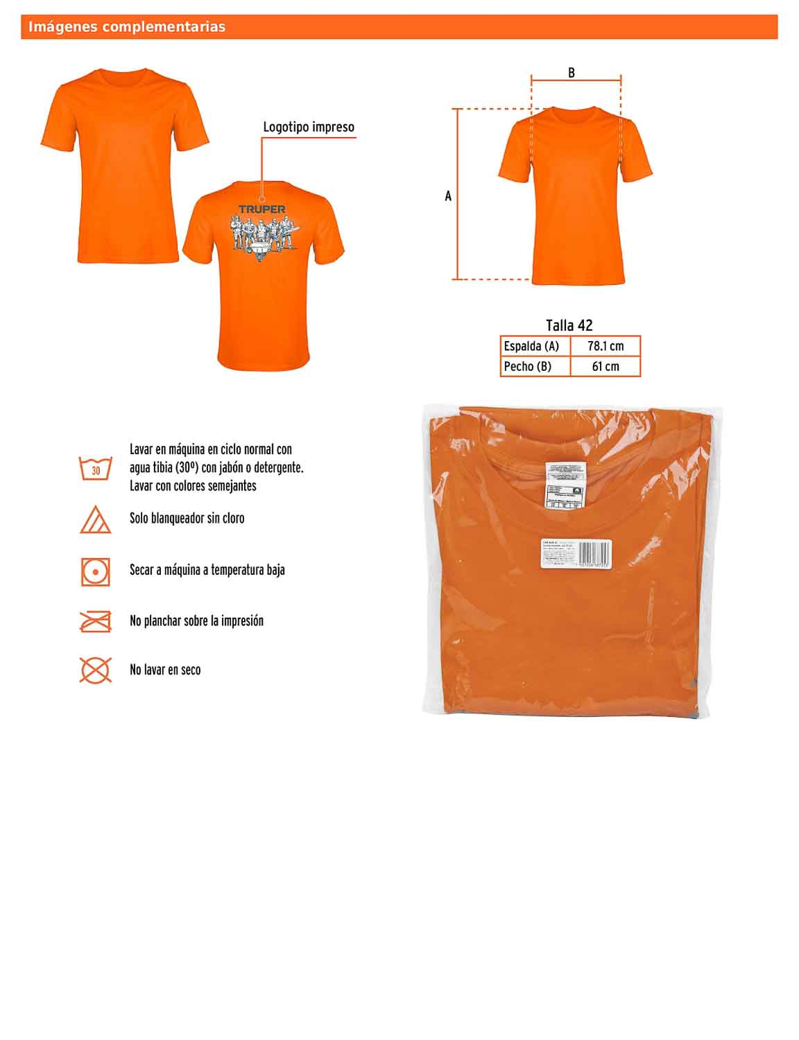 Playera cuello redondo para hombre color naranja en talla EG
