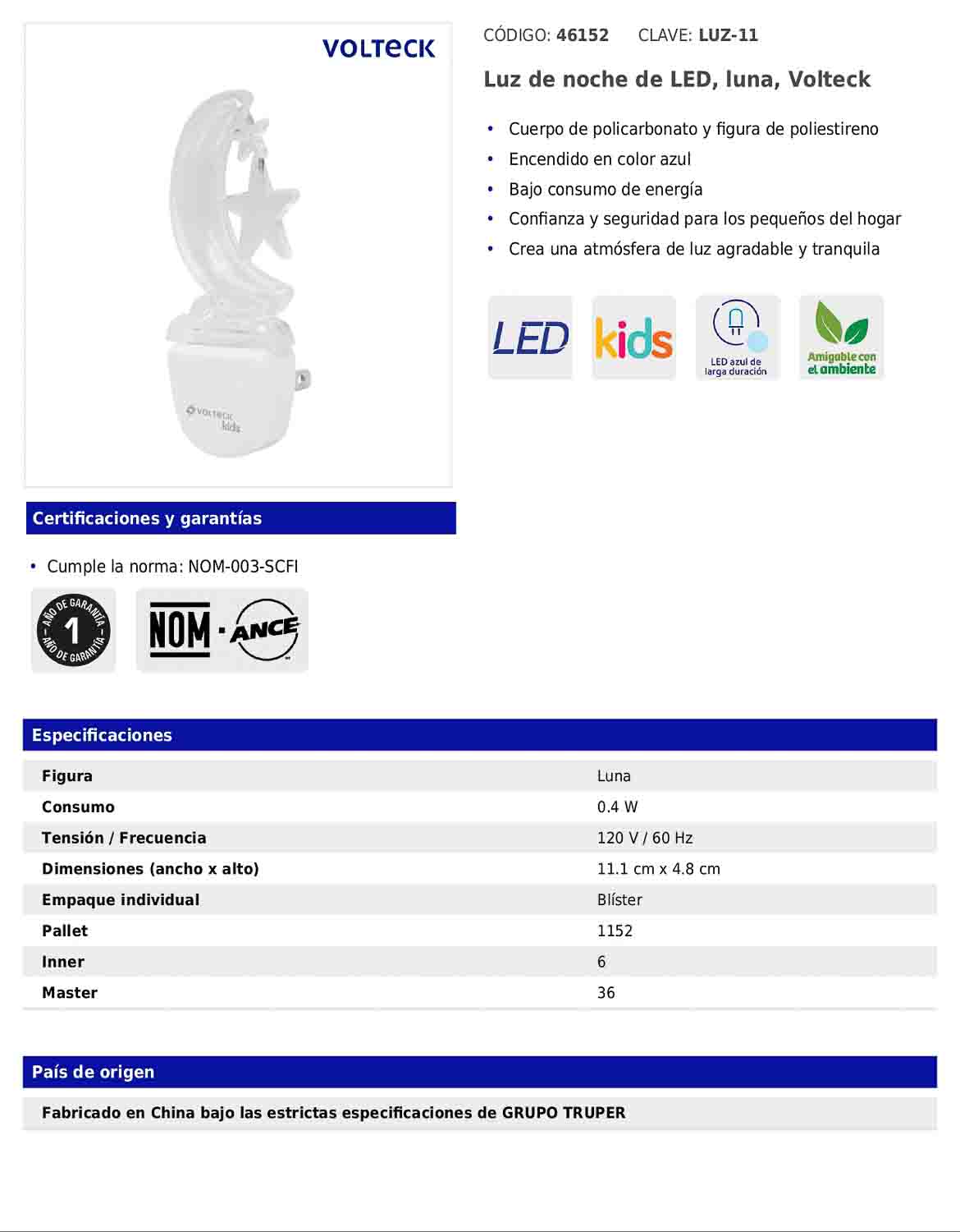 Luz de noche LED con figura de luna