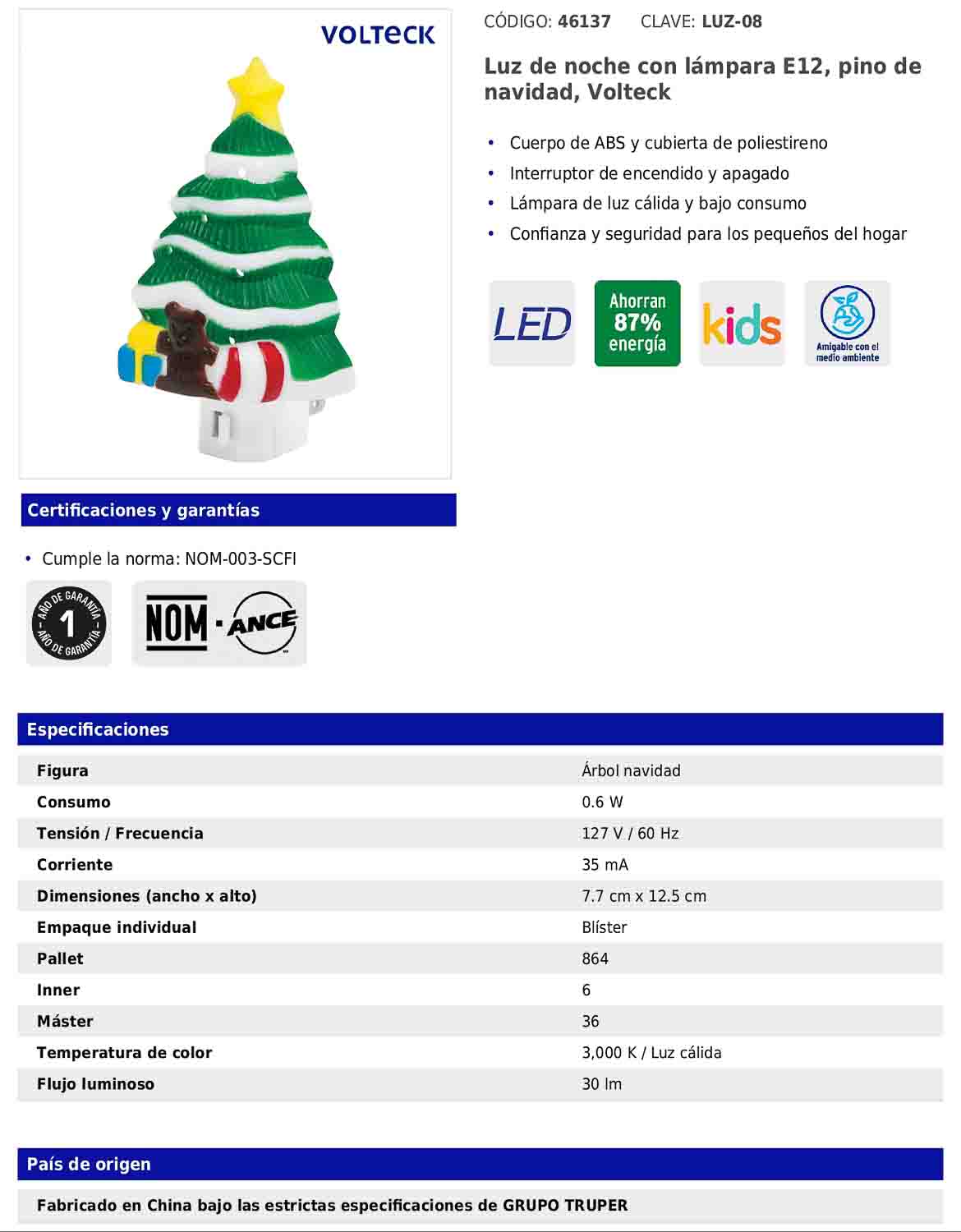Luz de noche con lámpara E12 con figura de árbol de Navidad