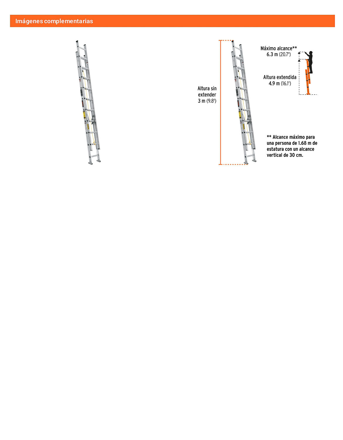 Escalera de extensión tipo III con 20 peldaños