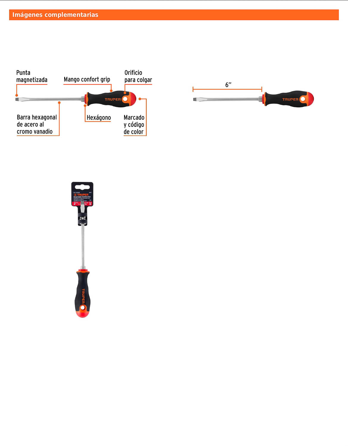 Desarmador plano de 1/4 con barra de 15.24 cm y mango Comfort Grip