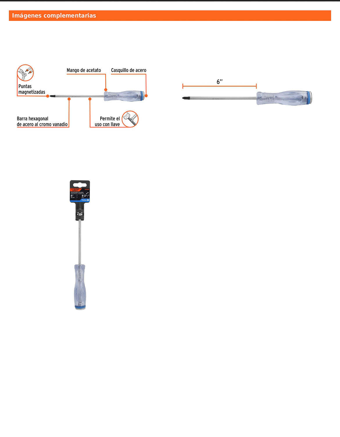 Desarmador de cruz de golpe de PH2 x 6 con barra hexagonal