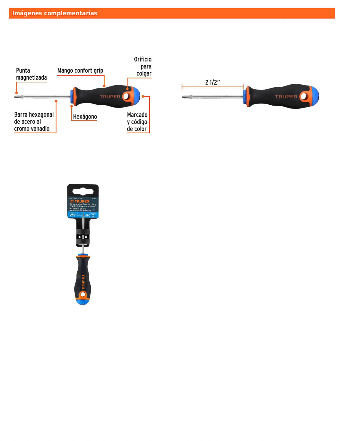 Desarmador de cruz de 1/8 con barra de 6.35 cm y mango Comfort Grip