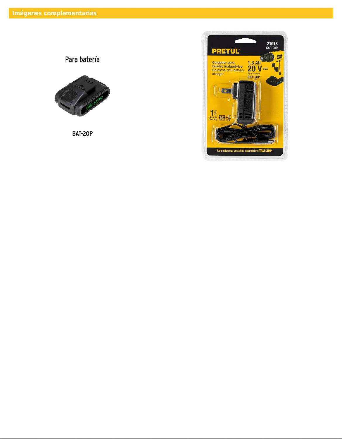 Cargador de baterías de ion litio de 20 V para TALI-20P