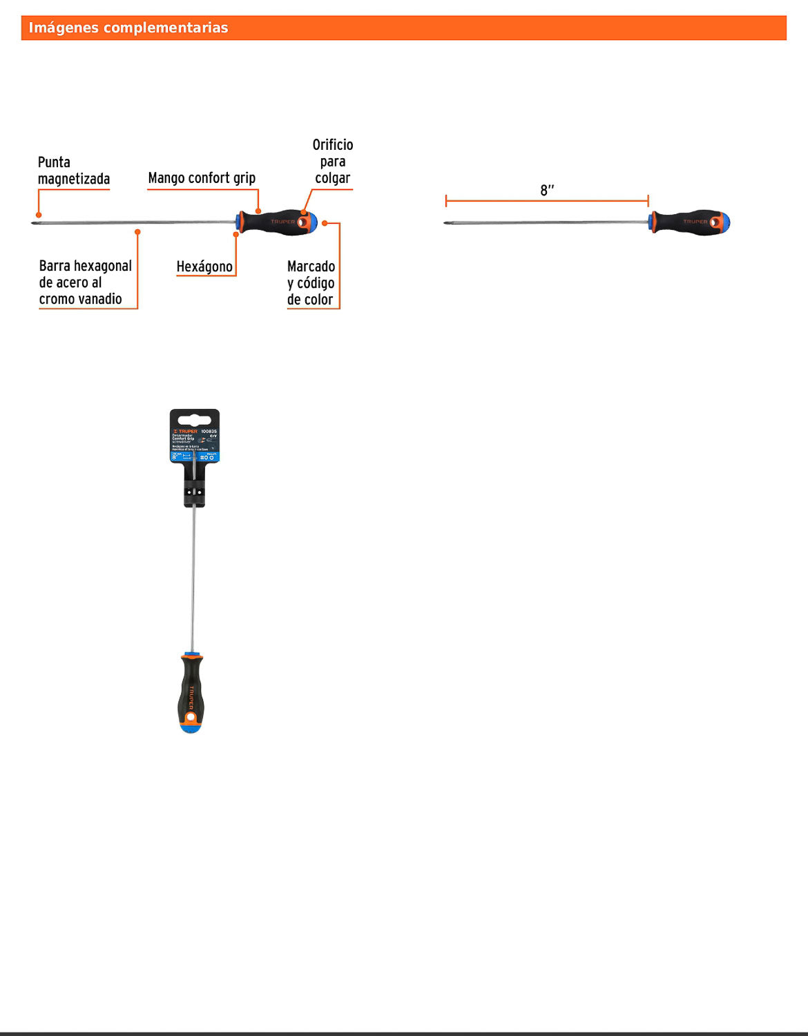 Desarmador de cruz de 1/8 con barra de 20.32 cm y mango Comfort Grip