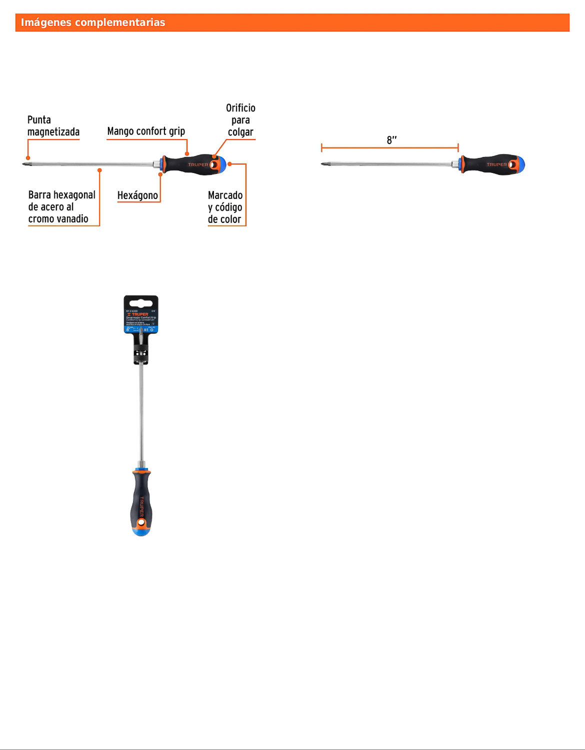 Desarmador de cruz de 3/16 con barra de 20.32 cm y mango Comfort Grip