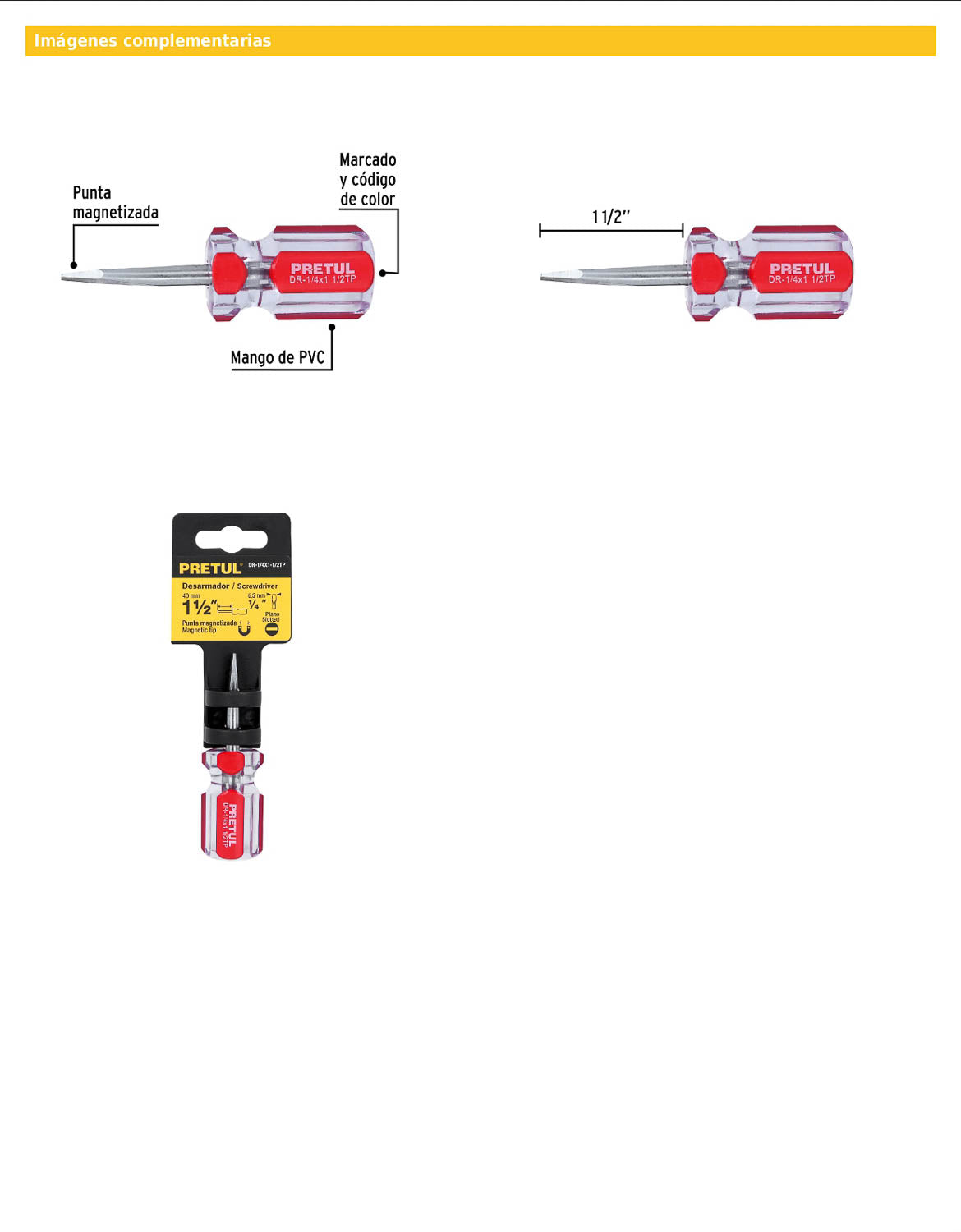 Desarmador plano de 1/4 x 1-1/2 con mango de PVC