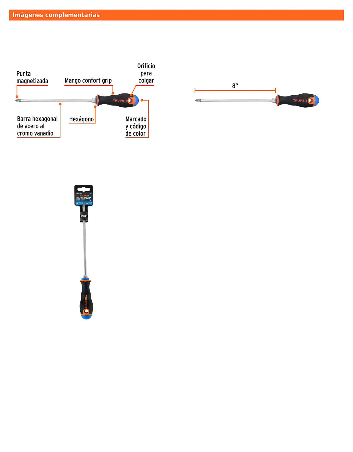 Desarmador de cruz de 1/4 con barra de 20.32 cm y mango Comfort Grip